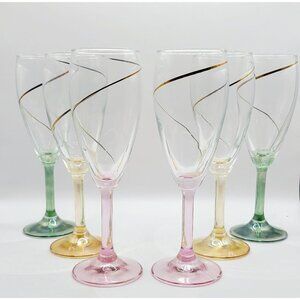 Cristalleria Fratelli Champagne Flutes Gold Pastel Iridescent Pastel Set of 6